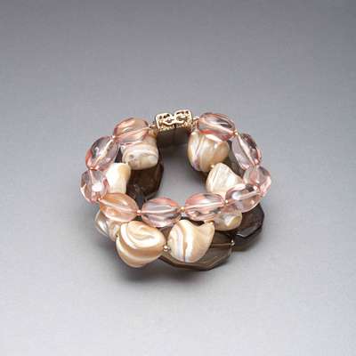 Pink and Brown Bracelet, Gold, medium