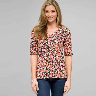 Floral V-neck Knit, Multi, medium