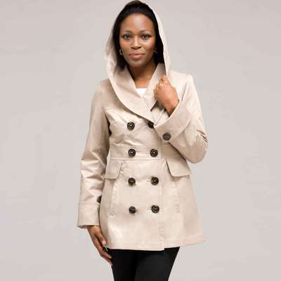 Hooded Trench Coat, Flax, medium