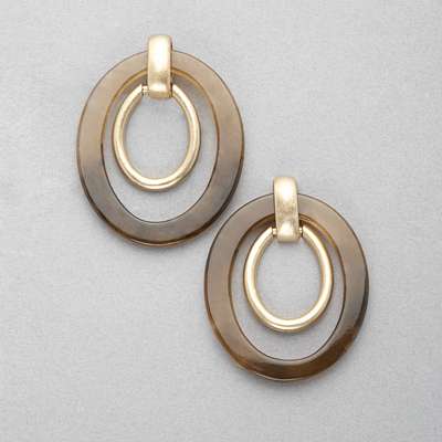 Double Hoop Clip On Earring, Gold, medium