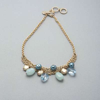 3 Strand Drop Necklace, Blue, medium