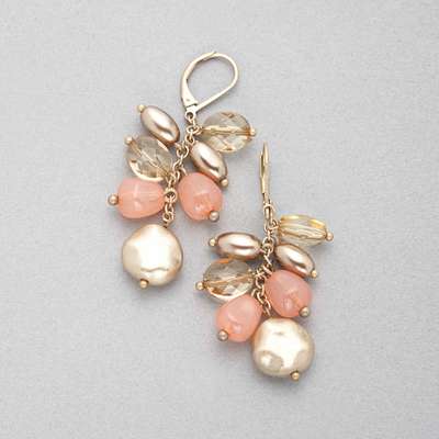 Pink and Gold Cluster Drop Earring, Pink, medium