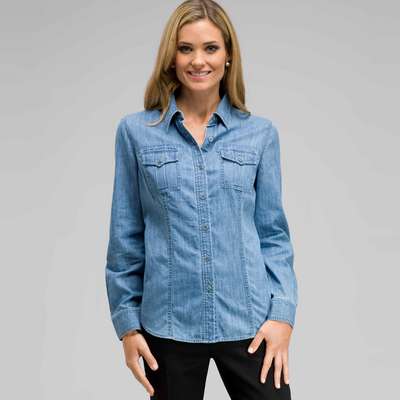 Long Sleeve Denim Button Down, Oasis Wash, medium