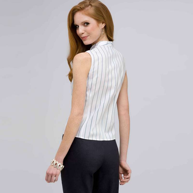 No-Iron Easy Care Double Strip Sleeveless Blouse, , large