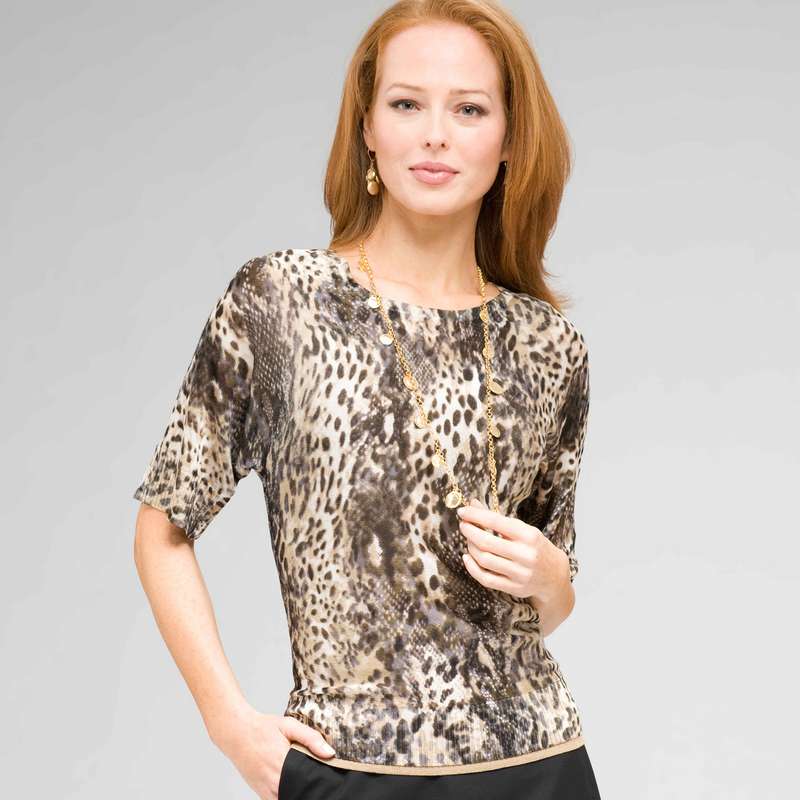 Animal print Boat Neck Sweater, , large