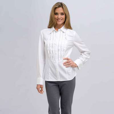 Long Sleeve Shirt With Twist Detail, White, medium