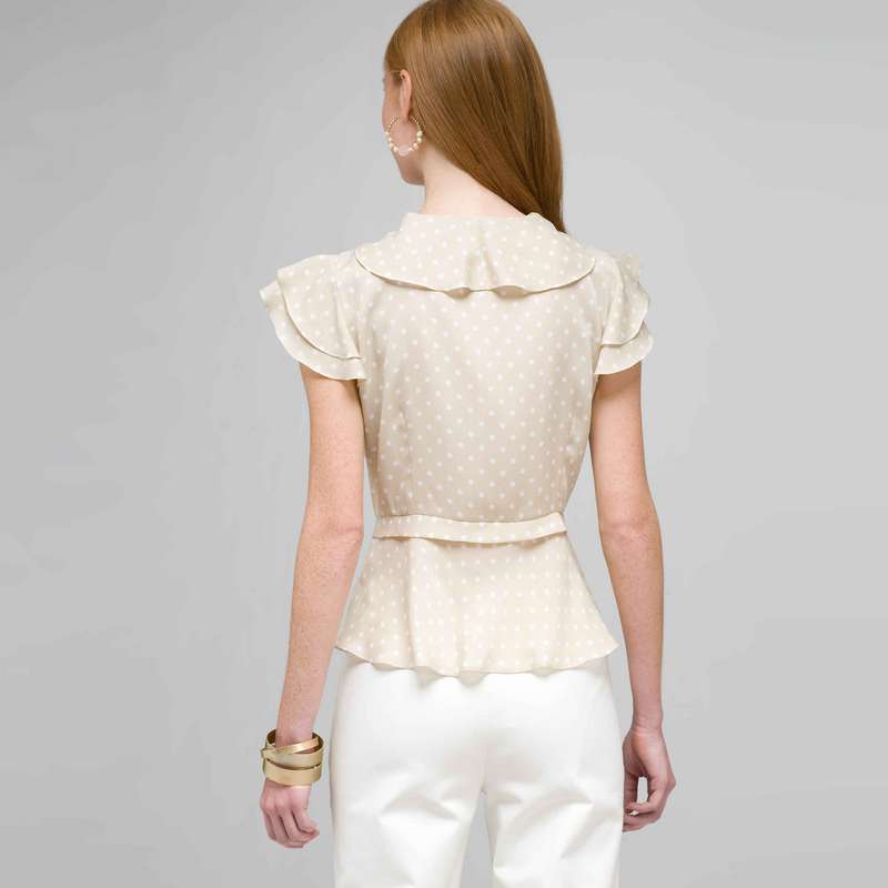 Polka Dot Ruffle Front Button Down Shirt, , large