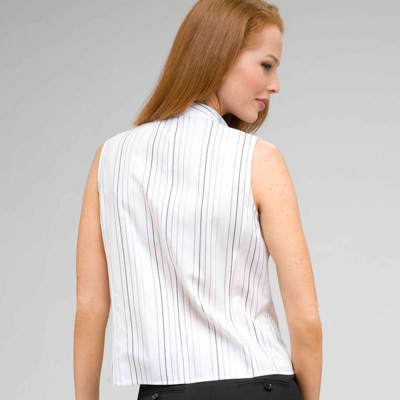 No-Iron Easy Care Sleeveless Striped Shawl Collar Blouse, , large