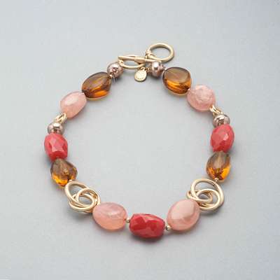 Pink Quartz Necklace, Gold, medium