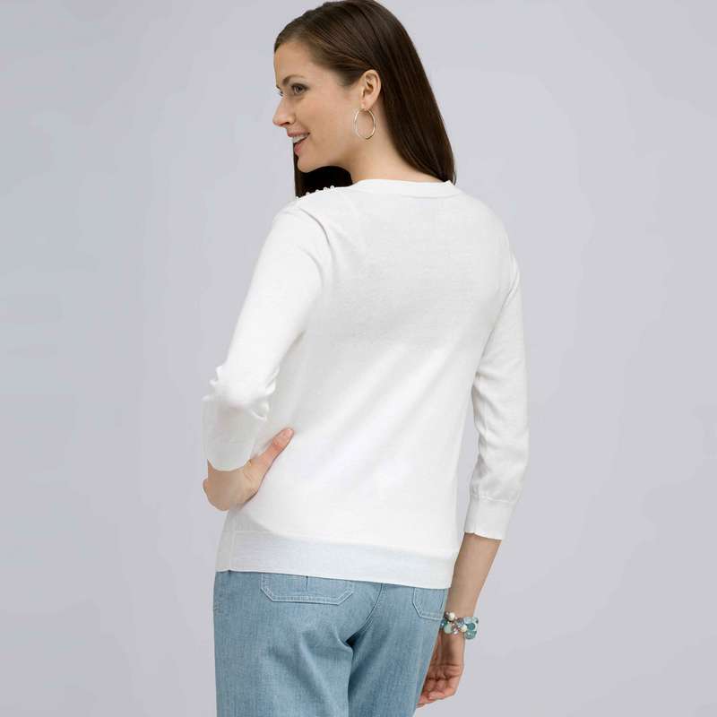 Beaded 3/4 Sleeve Cardigan., , large