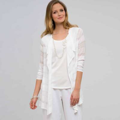 Drape Front Cardigan, White, medium