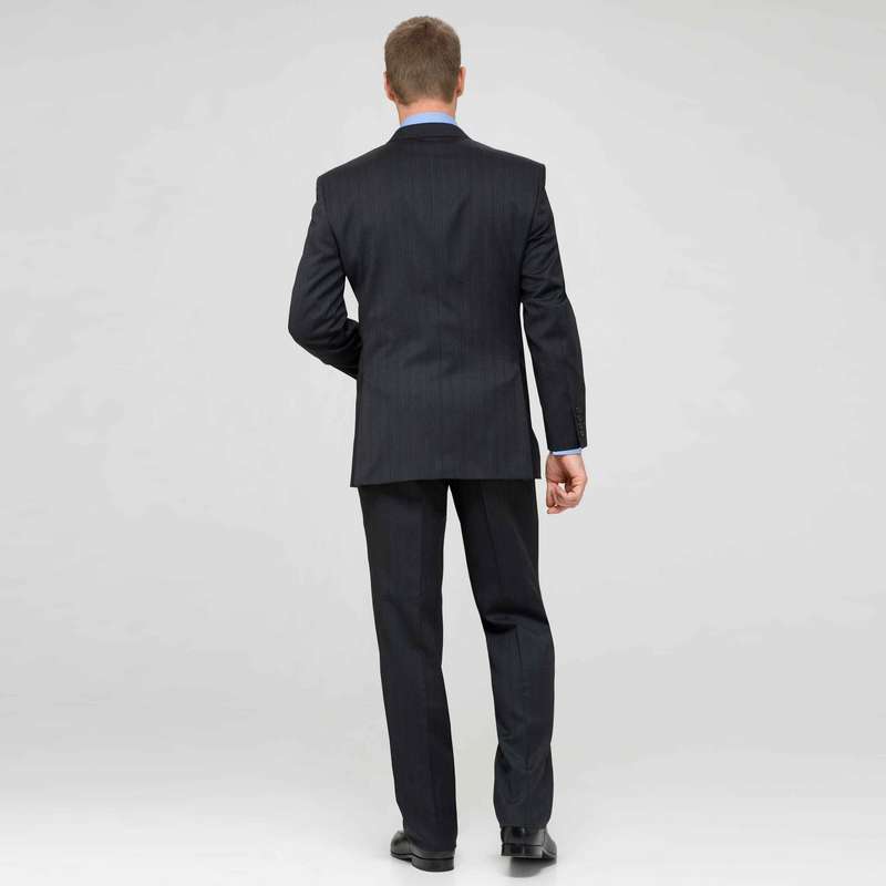 Charcoal Single Pleat Striped Wool Suit, , large