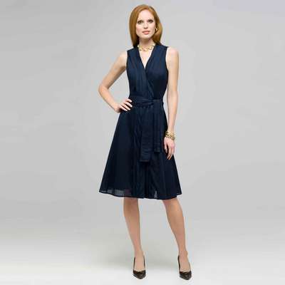 Pleated Dress With Front Sash., Admiral Navy, medium
