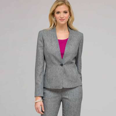 One Button Flat Front Jacket, Ink & White, medium