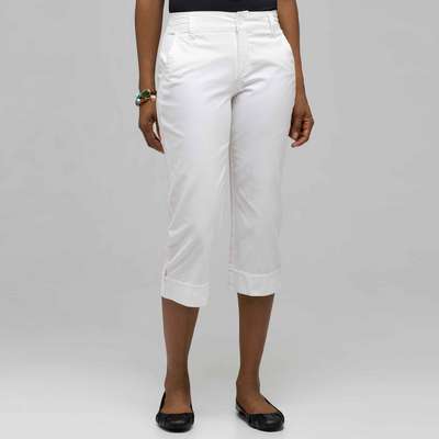 5 Pocket Cuffed Capri, Porcelain, medium