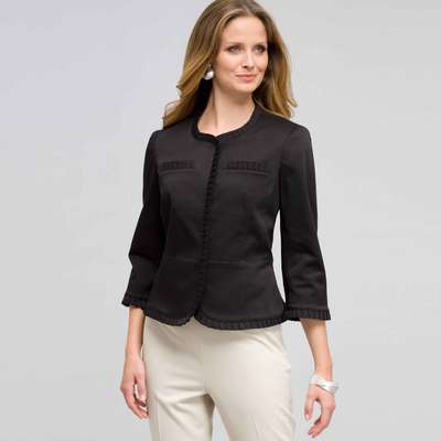 Ruffle Trim Jacket, Black, medium