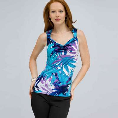 Drape Neck Tank with Knot Detail., Multi, medium