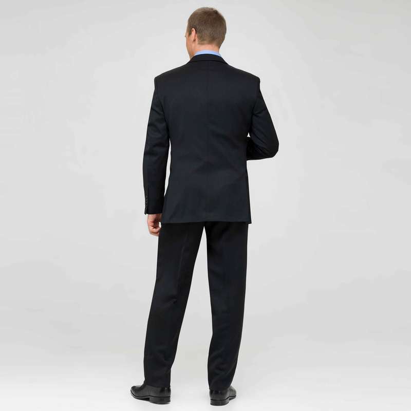 Black Flat Front Wool Suit, , large