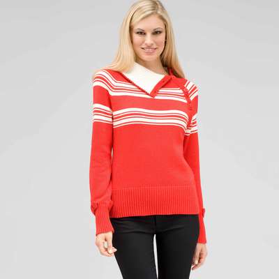 Long Sleeve Raglan Button Out Turtle Neck, Fire Red Multi, medium