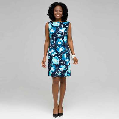 Floral Sheath Dress, Surf Spray & Navy, medium