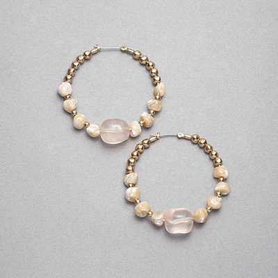 Pink and Gold Hoop Earring, Gold, medium