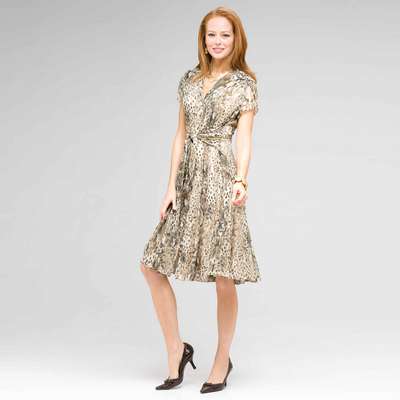 Tie Front Animal Print Dress, New Rattan Multi, medium