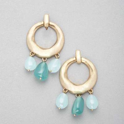 Turquoise and Gold Hoop Earring, Gold, medium