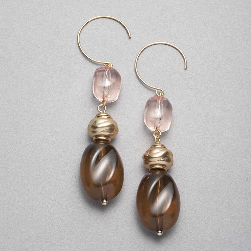Brown and Pink Drop Earrings, , large