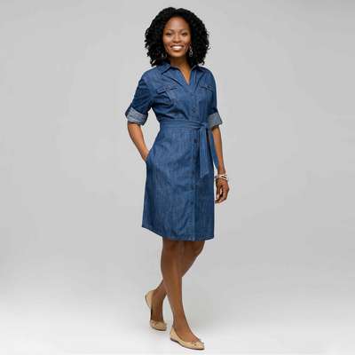 Belted Shirt Dress, Dark Stone, medium