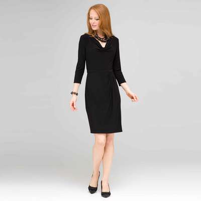 Cowl Drape Sarong Dress, Black, medium