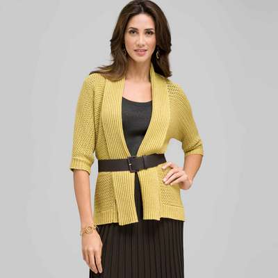 Novelty Stitch Belted Cardigan, Fennel, medium