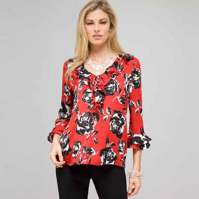 Floral Ruffle Top, Cardinal Red Multi, medium