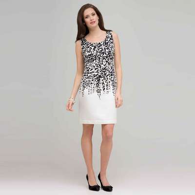 Floral Black and White Dress., White & Black, medium