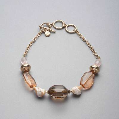 Pink and Brown Collar Necklace, Gold, medium