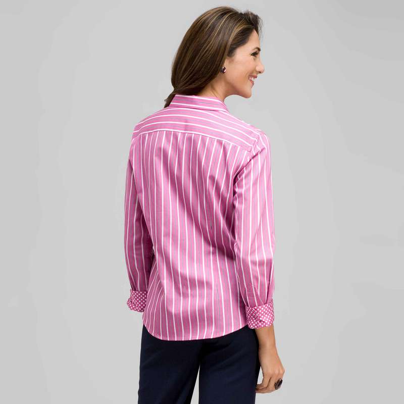 Striped Button Down with Pot Dot Cuffs, , large