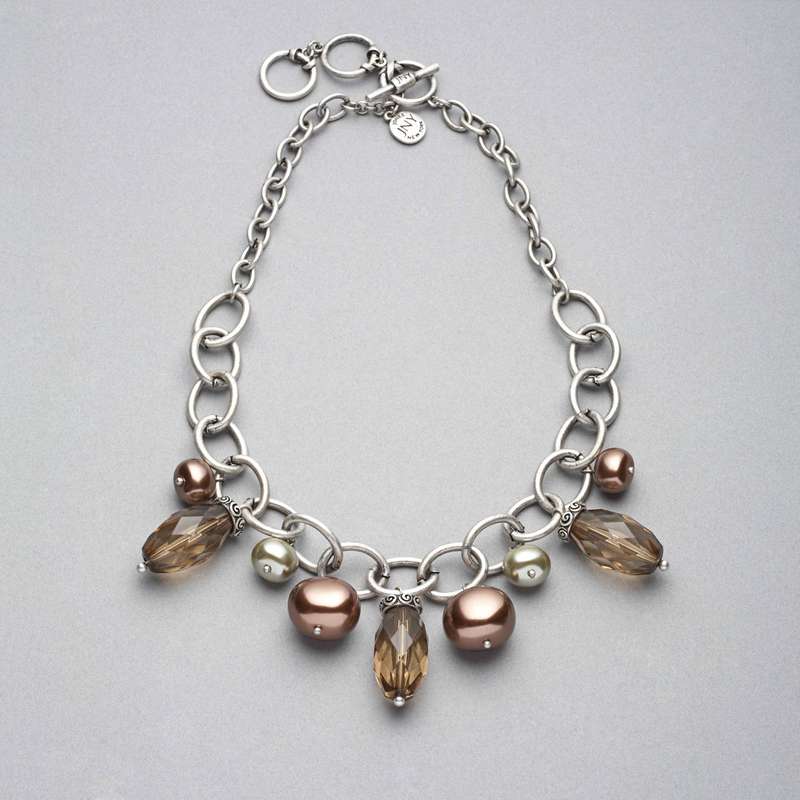 Green and Brown Beaded Frontal Collar Necklace, , large