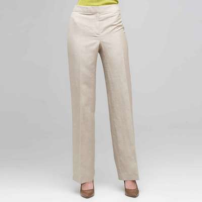 Washable Linen Classic Yoke Pant, Stone and White, medium